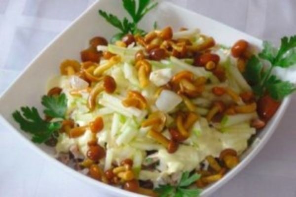 Рецепты салатов с маринованными опятами, а также закуски и супы из этих грибочков