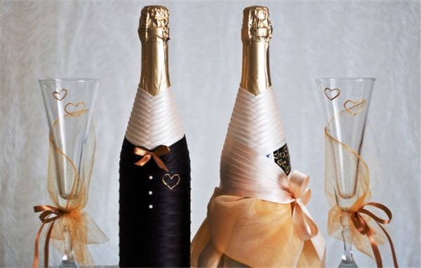 Как украсить шампанское своими руками: атласными лентами, полимерной глиной