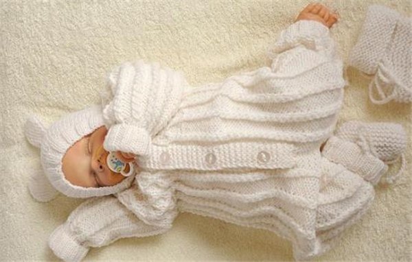 Костюмы для новорожденных спицами: анорак-комбинезон. Схема вязания рукава в костюме для новорожденных спицами